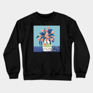 Folk art flower in vase//hand drawn painted vase of tulips Crewneck Sweatshirt